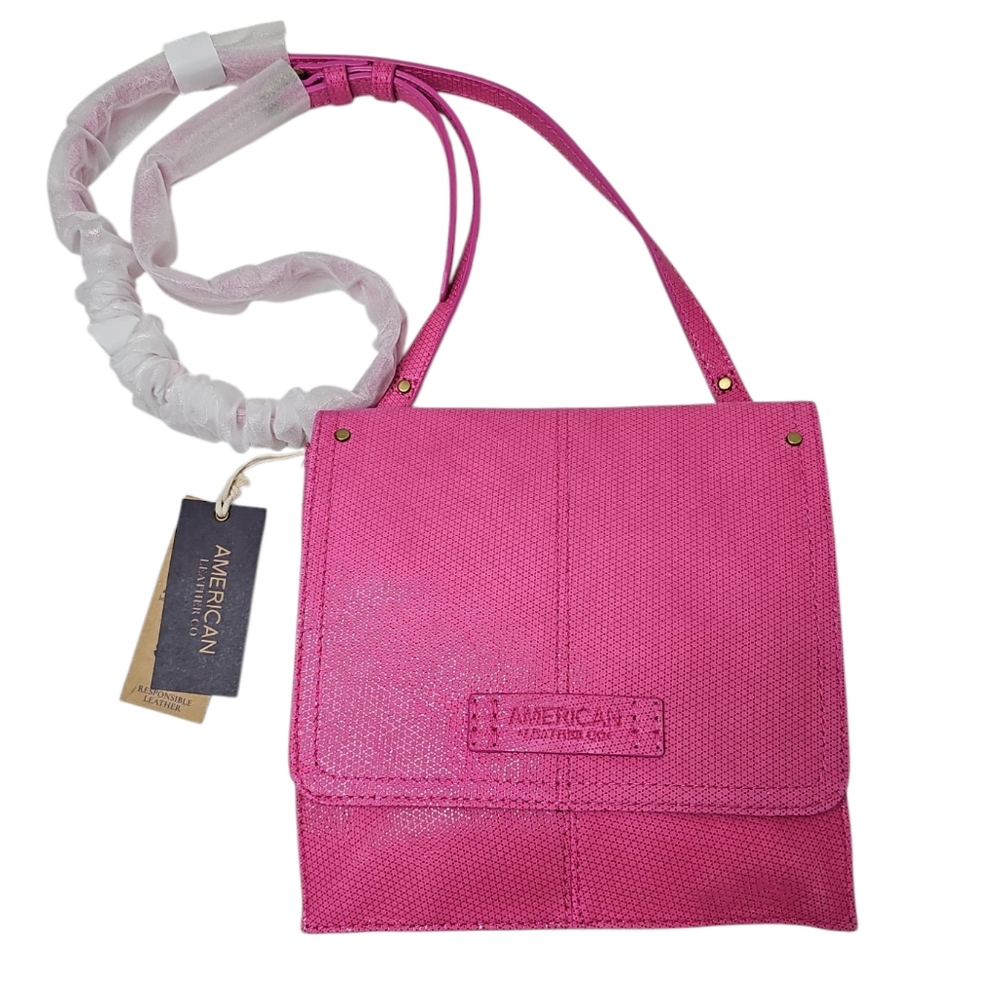 American Leather Co. Pink Leather Book Flap Crossbody - Picture 3 of 11